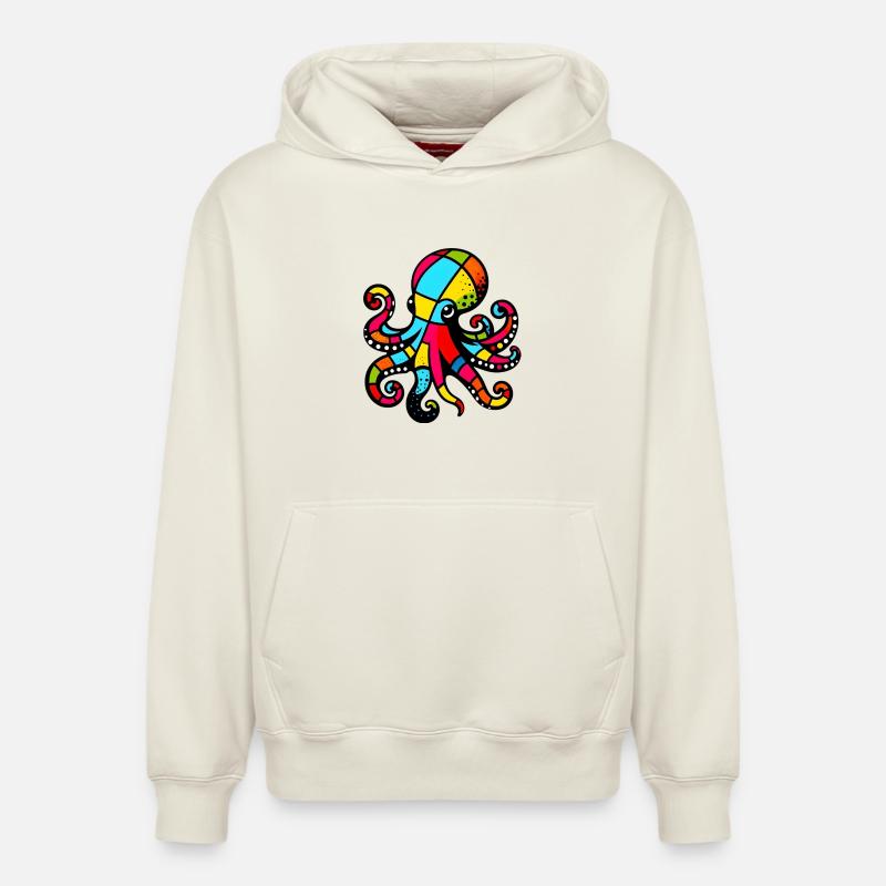 Pieuvre - Sweat à capuche unisexe décontracté en coton biologique – de SPREAD - blanc cassé