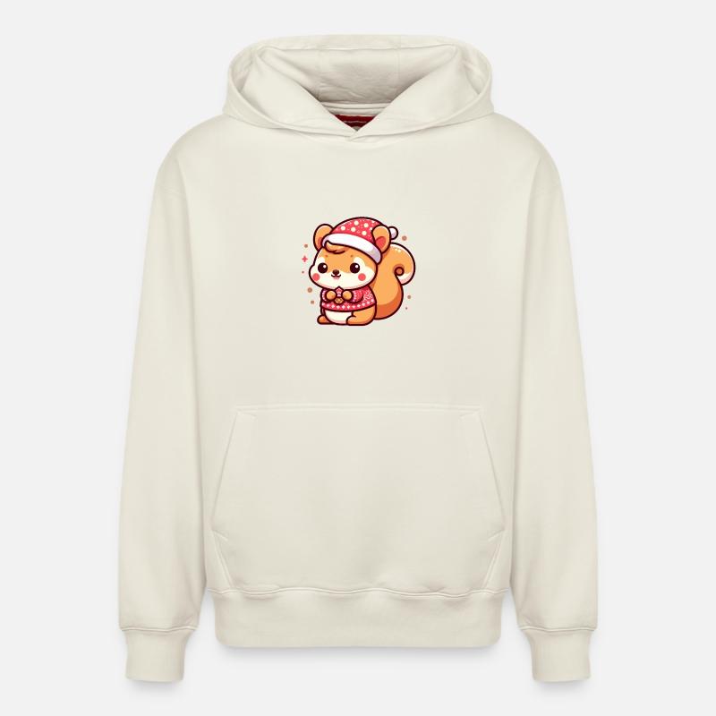Mignon écureuil de Noël - Sweat à capuche unisexe décontracté en coton biologique – de SPREAD - blanc cassé