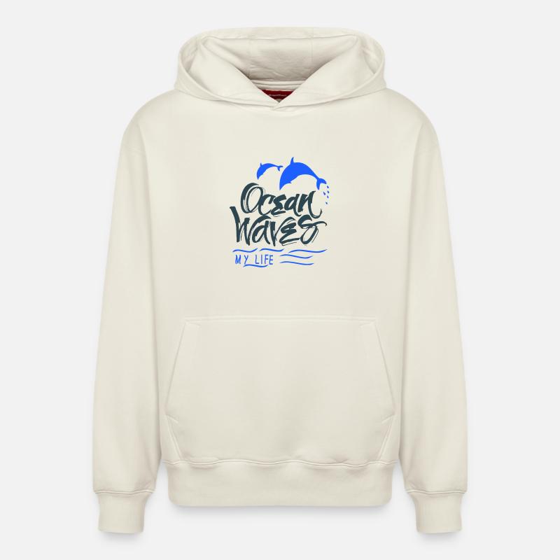 Dauphins de l’océan - Sweat à capuche unisexe décontracté en coton biologique – de SPREAD - blanc cassé