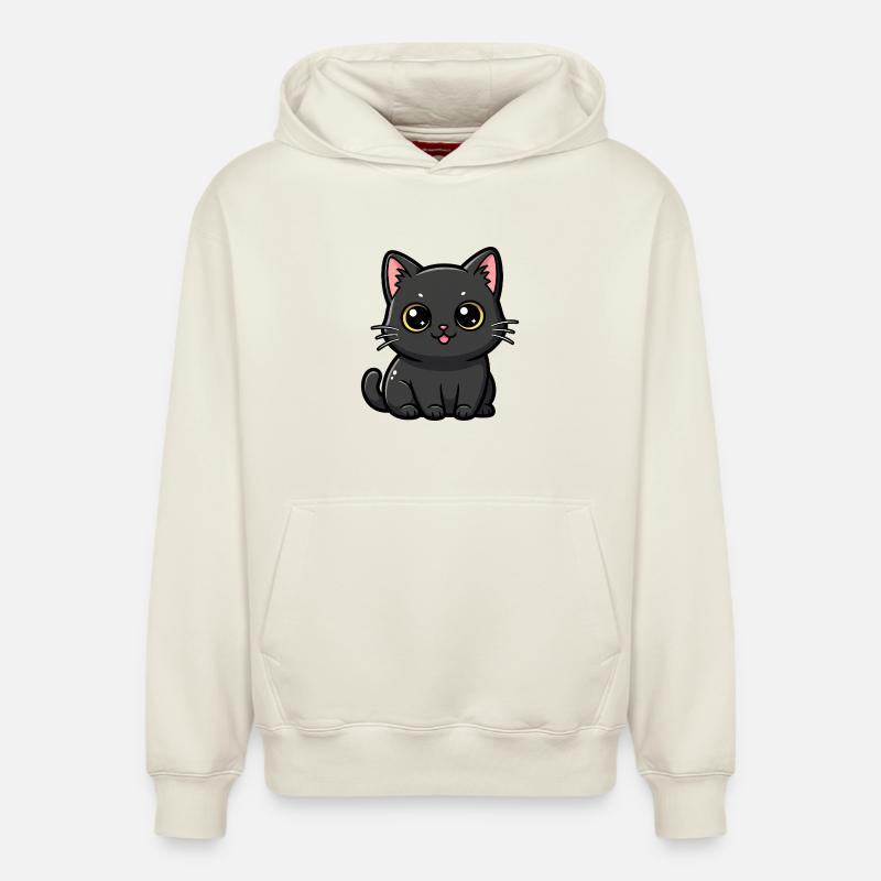 Charme Chat Noir Kawaii - Sweat à capuche unisexe décontracté en coton biologique – de SPREAD - blanc cassé