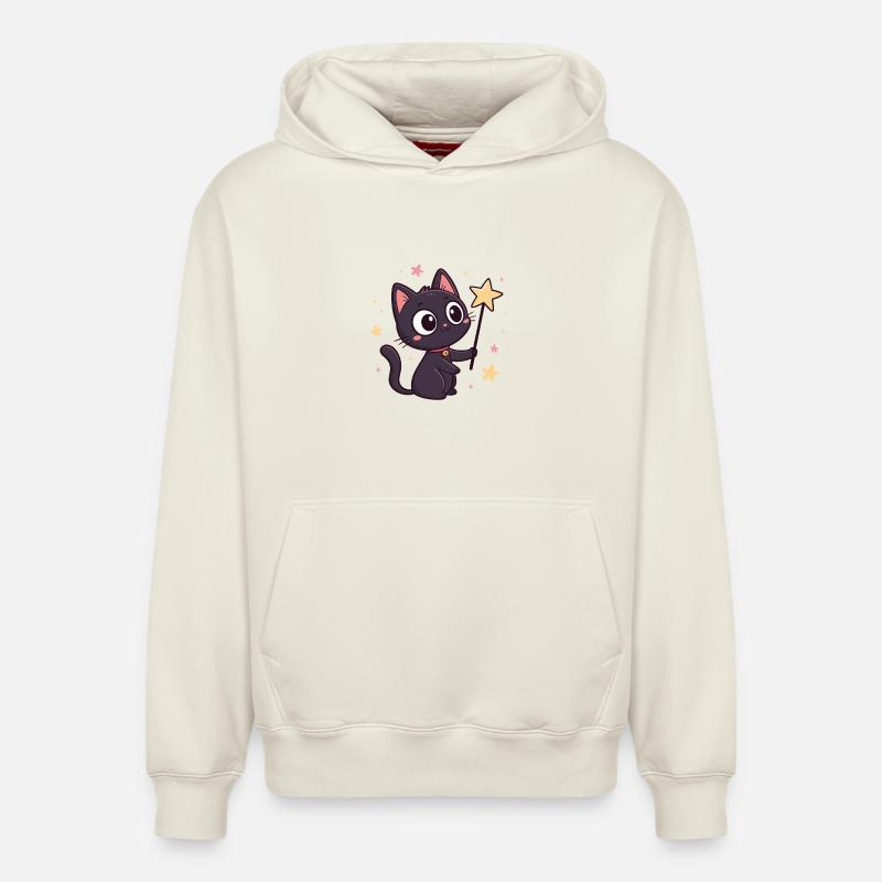Chat magique et étoile - Sweat à capuche unisexe décontracté en coton biologique – de SPREAD - blanc cassé