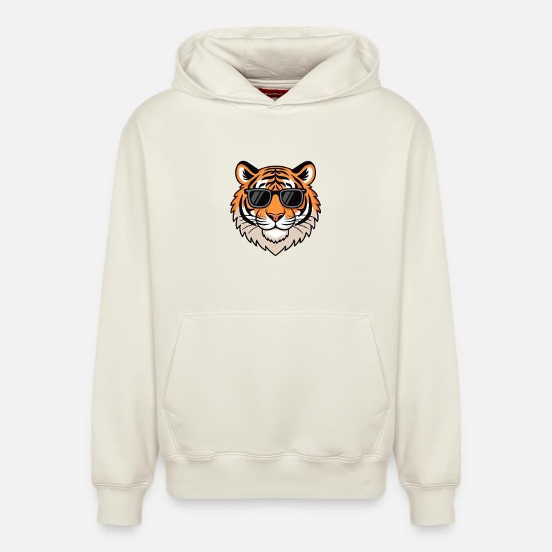 Tigre décontracté avec lunettes noires - Sweat à capuche unisexe décontracté en coton biologique – de SPREAD - blanc cassé