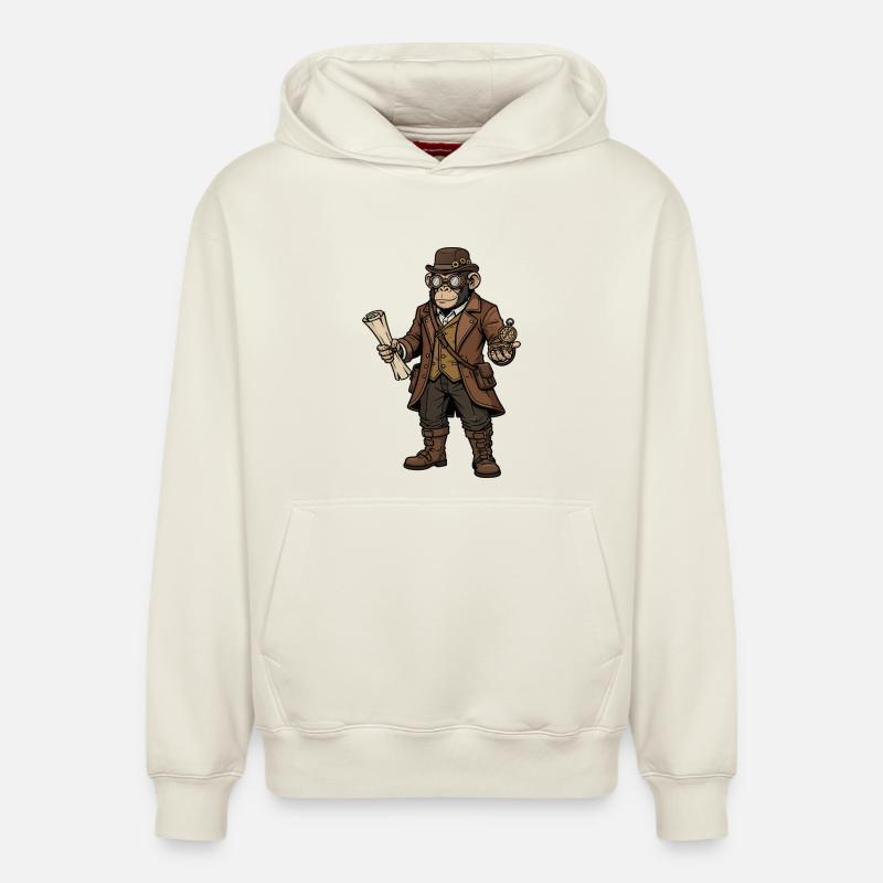 Monkey Explorer Steampunk Retro-Abenteuer - Relaxed Unisex Organic Hoodie – von SPREAD - Naturweiß