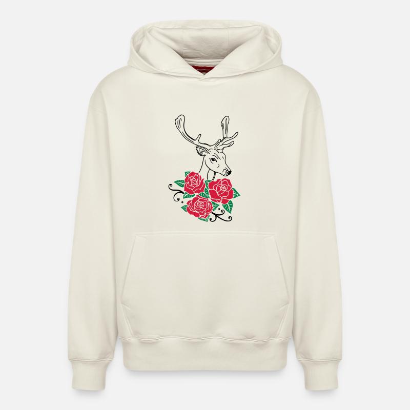 Deer Deer Antlers Roses Octobre-Fest - Sweat à capuche unisexe décontracté en coton biologique – de SPREAD - blanc cassé