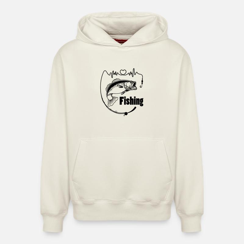 Canne à pêche avec poisson - Sweat à capuche unisexe décontracté en coton biologique – de SPREAD - blanc cassé