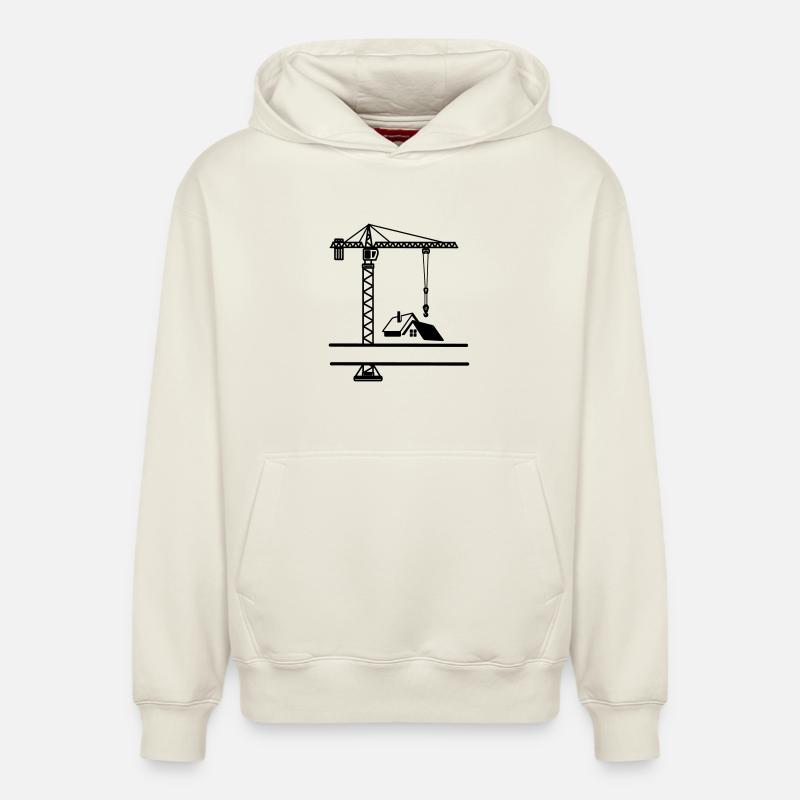 Grue de construction avec maison - Sweat à capuche unisexe décontracté en coton biologique – de SPREAD - blanc cassé