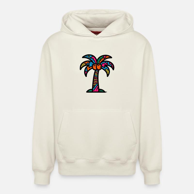 Palmier - Sweat à capuche unisexe décontracté en coton biologique – de SPREAD - blanc cassé