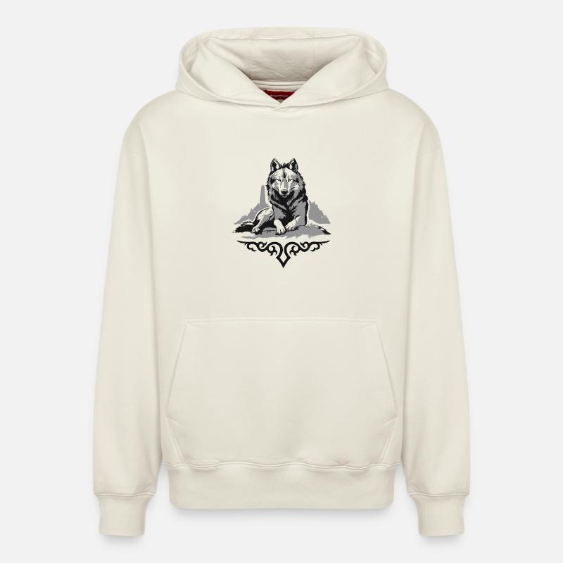 Loup du Caucase - Sweat à capuche unisexe décontracté en coton biologique – de SPREAD - blanc cassé