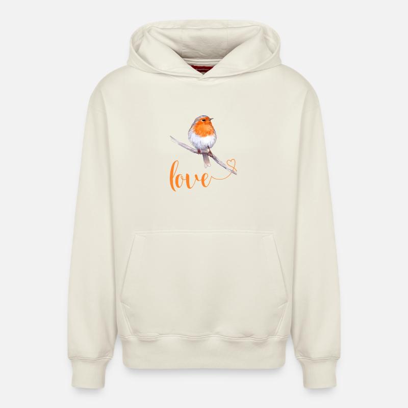 Robin avec texte d’amour - Sweat à capuche unisexe décontracté en coton biologique – de SPREAD - blanc cassé
