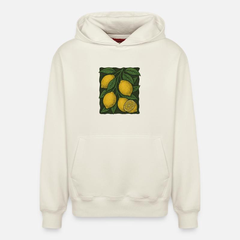 Illustration botanique de citron - Sweat à capuche unisexe décontracté en coton biologique – de SPREAD - blanc cassé