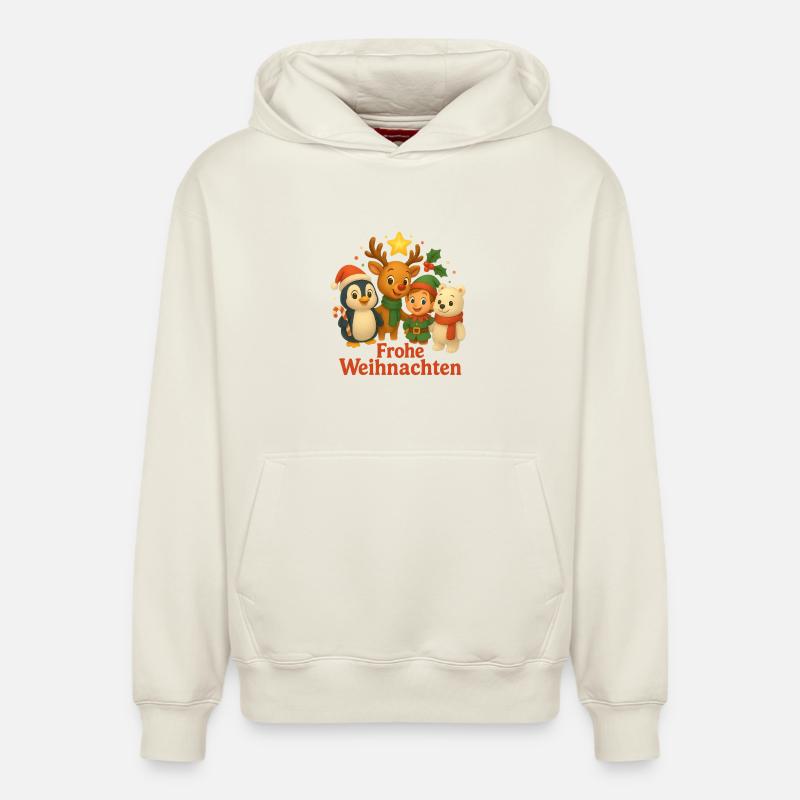 Joyeux Noël Hiver Amis Scène - Sweat à capuche unisexe décontracté en coton biologique – de SPREAD - blanc cassé