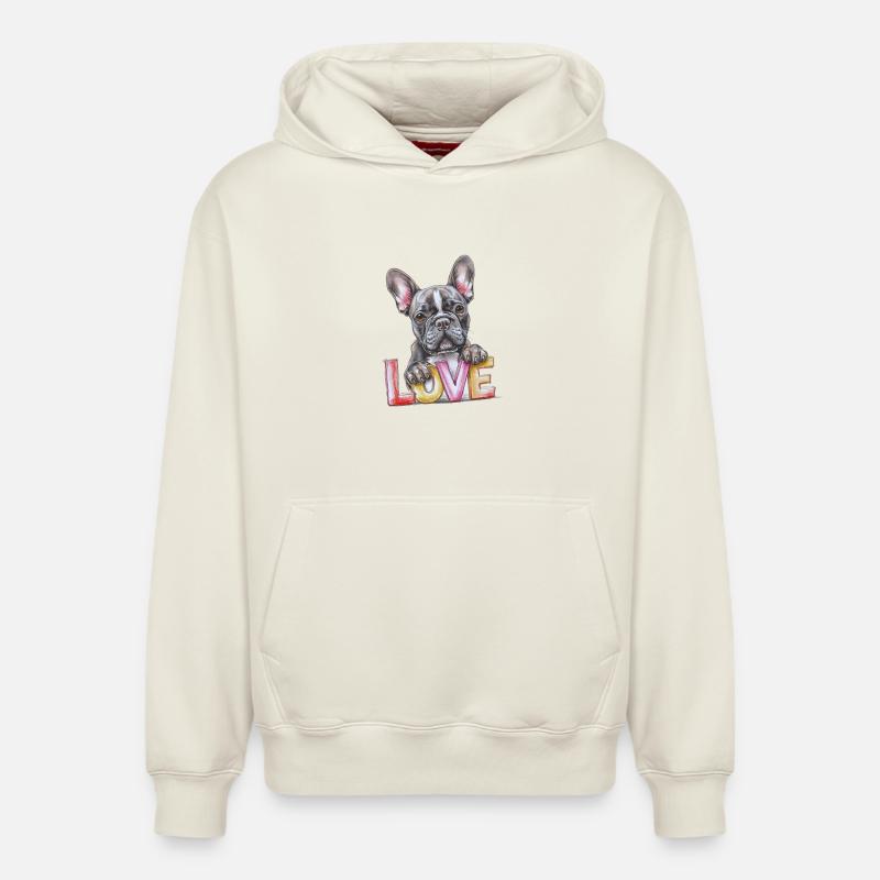 Amour du bouledogue français - Sweat à capuche unisexe décontracté en coton biologique – de SPREAD - blanc cassé