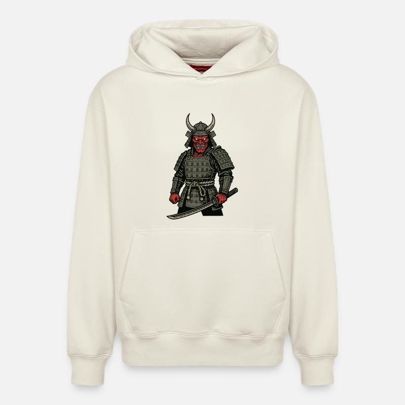 Oni Samurai - Dämonischer Krieger - Relaxed Unisex Organic Hoodie – von SPREAD - Naturweiß