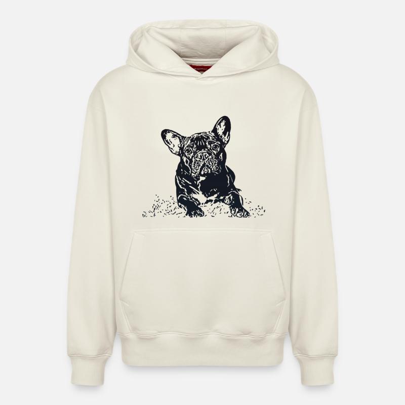 Bouledogue Français - Sweat à capuche unisexe décontracté en coton biologique – de SPREAD - blanc cassé