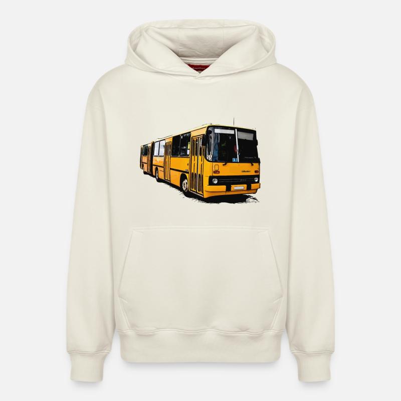 Bus Ikarus Z80 jaune - Sweat à capuche unisexe décontracté en coton biologique – de SPREAD - blanc cassé