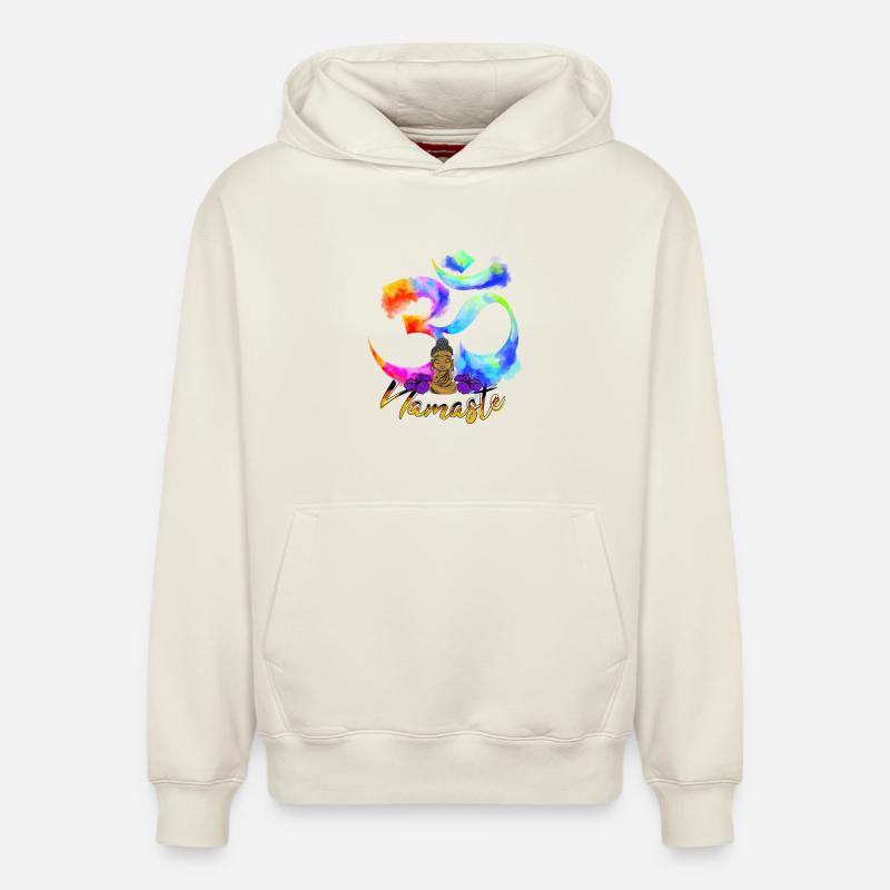 Namaste Arc Iris Bouddha - Sweat à capuche unisexe décontracté en coton biologique – de SPREAD - blanc cassé