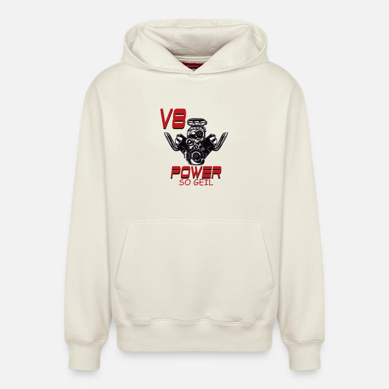 V8 Puissance si excitée - Sweat à capuche unisexe décontracté en coton biologique – de SPREAD - blanc cassé