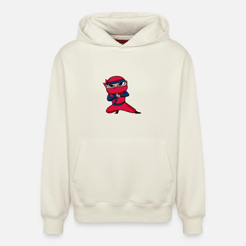 Ninja Rouge - Sweat à capuche unisexe décontracté en coton biologique – de SPREAD - blanc cassé