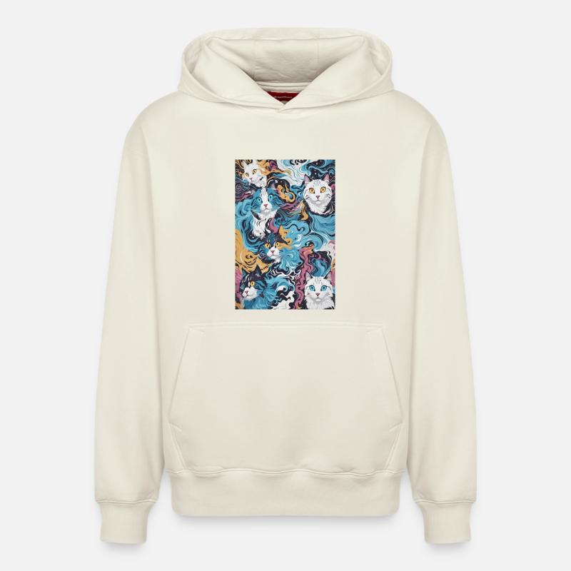 Motif de chat - Sweat à capuche unisexe décontracté en coton biologique – de SPREAD - blanc cassé
