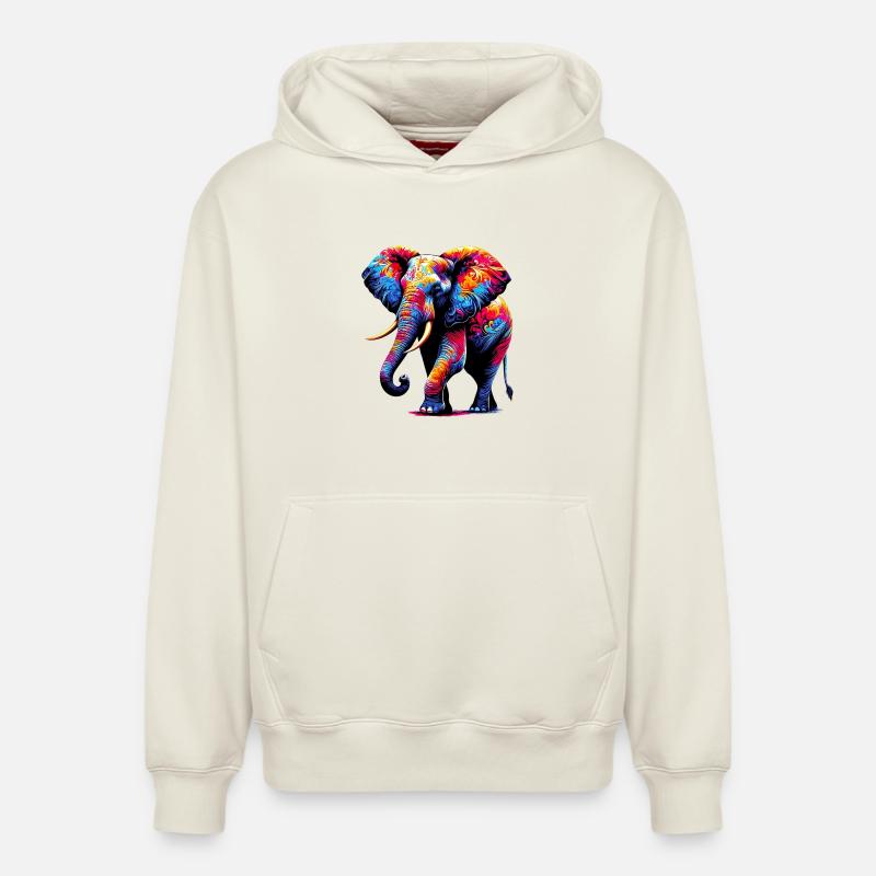 Éléphant - Sweat à capuche unisexe décontracté en coton biologique – de SPREAD - blanc cassé