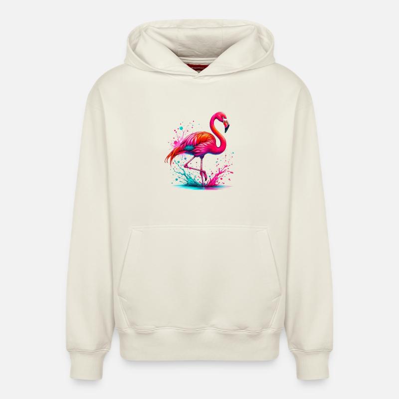 Flamant - Sweat à capuche unisexe décontracté en coton biologique – de SPREAD - blanc cassé