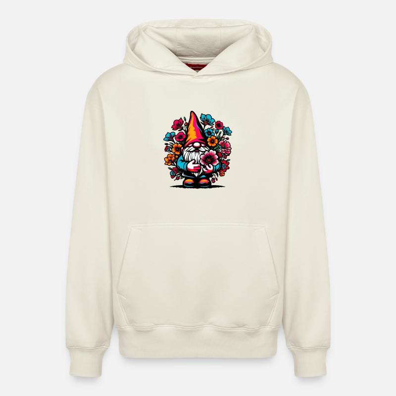 Gnome à fleurs - Sweat à capuche unisexe décontracté en coton biologique – de SPREAD - blanc cassé