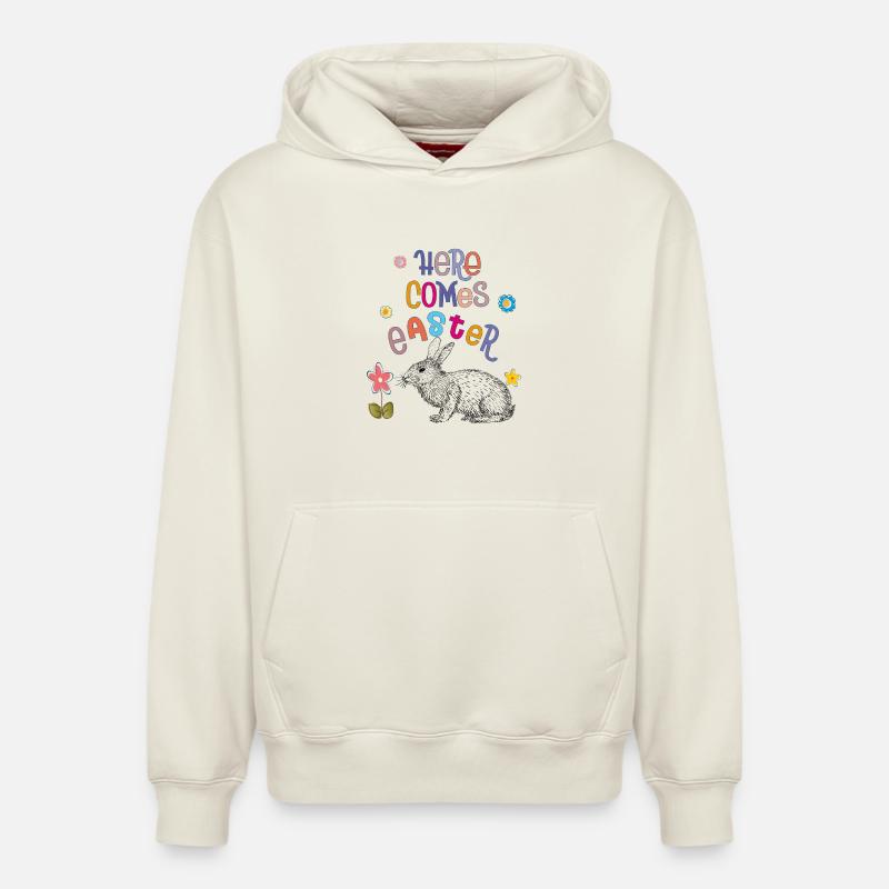Joyeuses Pâques Lapin de Pâques - Sweat à capuche unisexe décontracté en coton biologique – de SPREAD - blanc cassé
