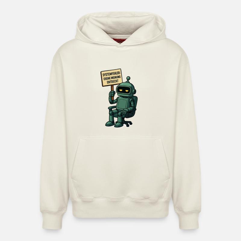 Systemfehler entdeckt – Denk selbst! Roboter - Relaxed Unisex Organic Hoodie – von SPREAD - Naturweiß