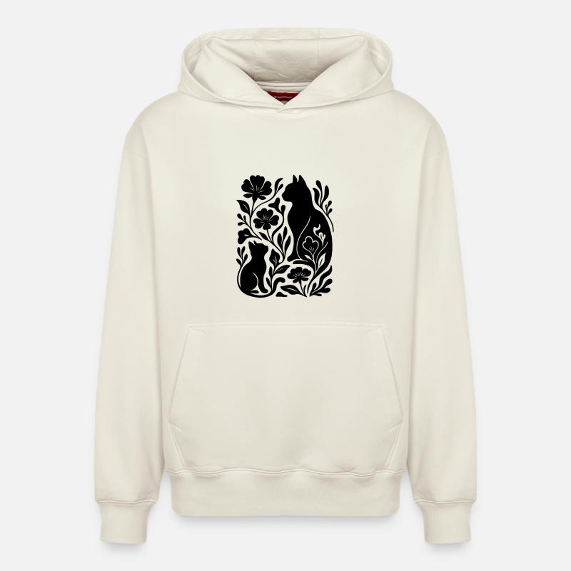 Chats et fleurs élégants – Élégant - Sweat à capuche unisexe décontracté en coton biologique – de SPREAD - blanc cassé