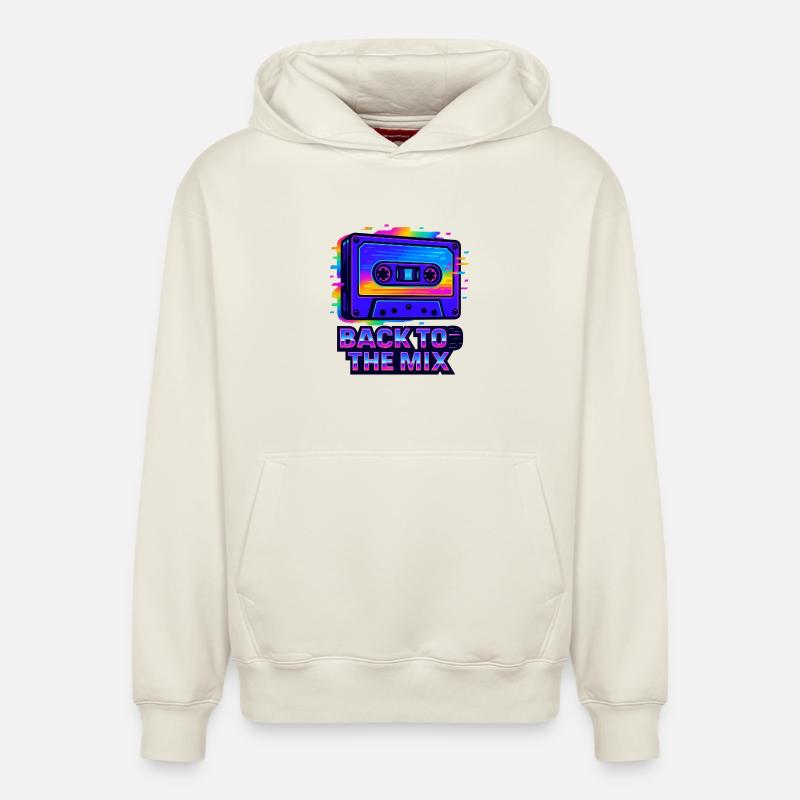 Conception de cassettes rétro néon - Sweat à capuche unisexe décontracté en coton biologique – de SPREAD - blanc cassé