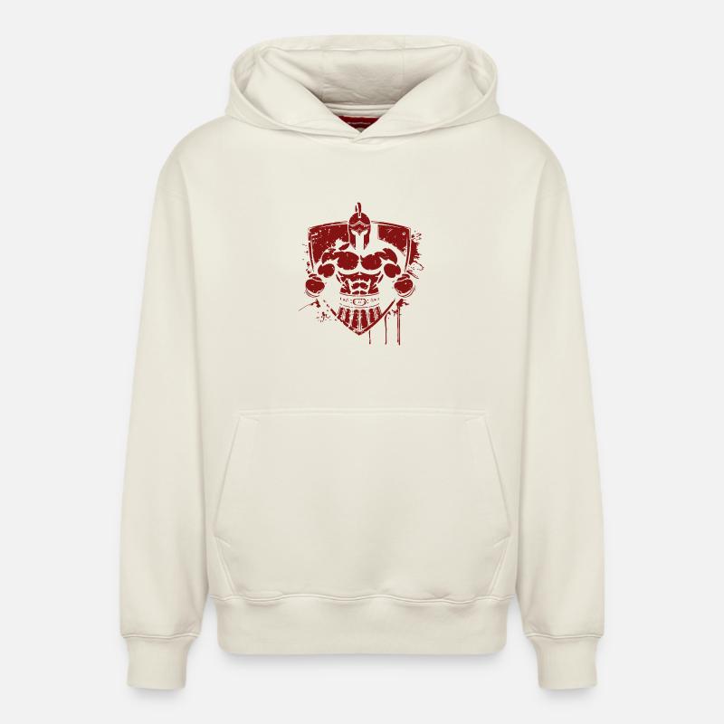 Guerrier en armure avec bouclier - Sweat à capuche unisexe décontracté en coton biologique – de SPREAD - blanc cassé