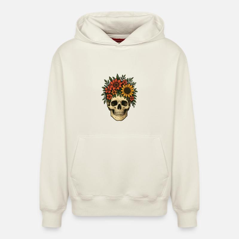 Crâne de fleur - Sweat à capuche unisexe décontracté en coton biologique – de SPREAD - blanc cassé