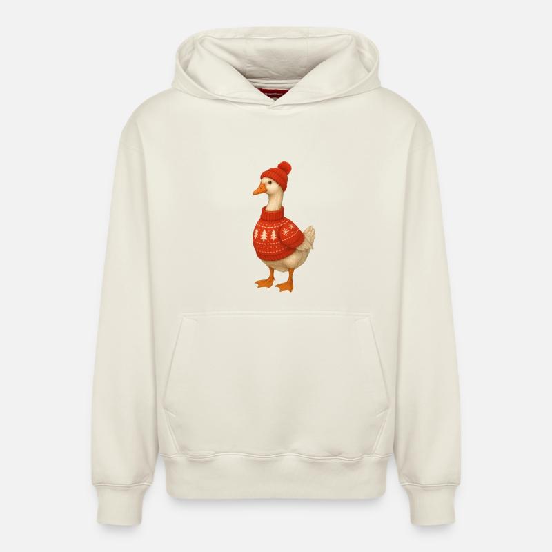 Gans im Strickpullover - Relaxed Unisex Organic Hoodie – von SPREAD - Naturweiß