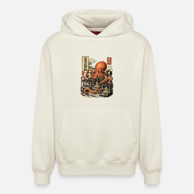 Poulpe Maître de l’Impression 3D - Sweat à capuche unisexe décontracté en coton biologique – de SPREAD - blanc cassé