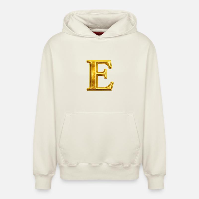 Design du monogramme Golden E - Sweat à capuche unisexe décontracté en coton biologique – de SPREAD - blanc cassé