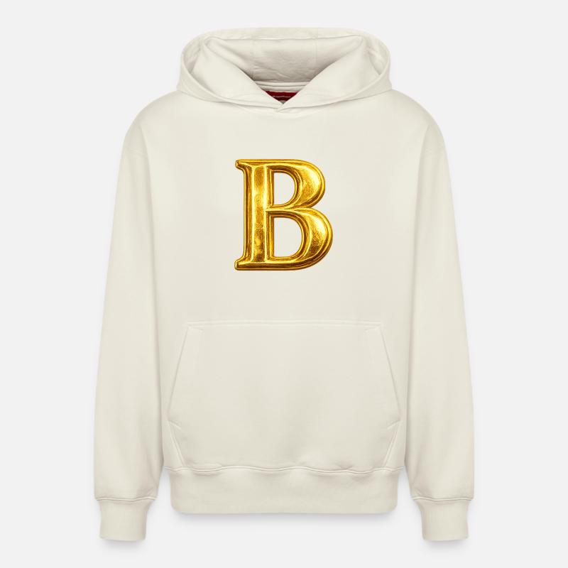 Monogramme « B » doré - Sweat à capuche unisexe décontracté en coton biologique – de SPREAD - blanc cassé