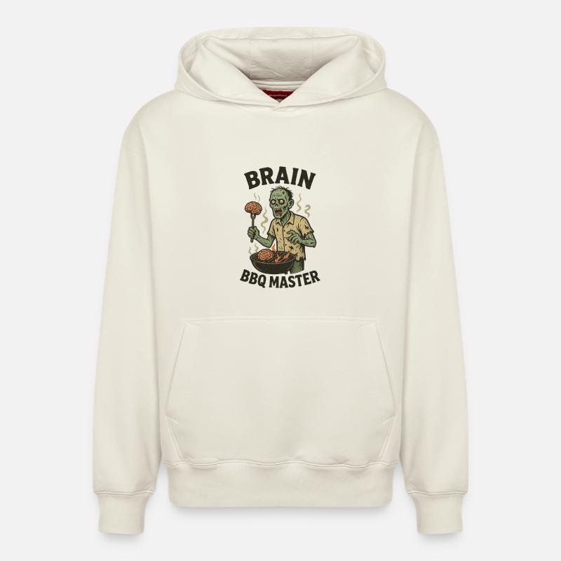 Zombie Grill Master Brain BBQ - Sweat à capuche unisexe décontracté en coton biologique – de SPREAD - blanc cassé