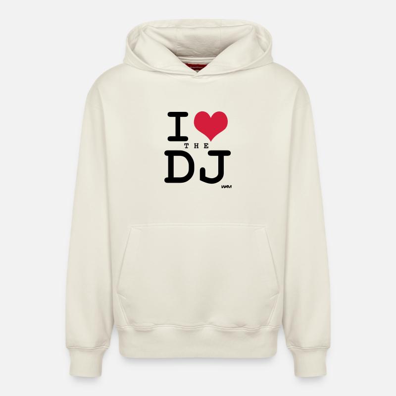 j'aime le dj par wam - Sweat à capuche unisexe décontracté en coton biologique – de SPREAD - blanc cassé