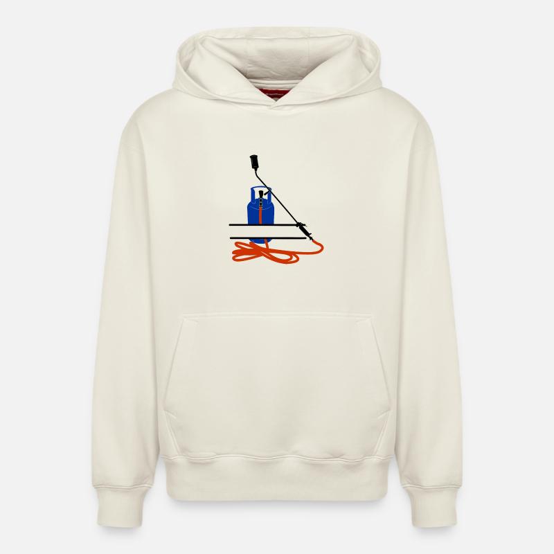 Dachdeckerfirma Monogram Logo Gasflasche - Relaxed Unisex Organic Hoodie – von SPREAD - Naturweiß