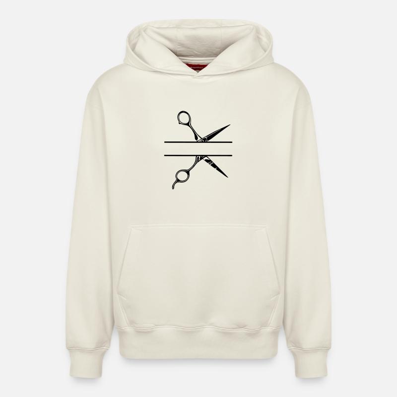 Texte bannière logo coiffeur, ciseaux - Sweat à capuche unisexe décontracté en coton biologique – de SPREAD - blanc cassé