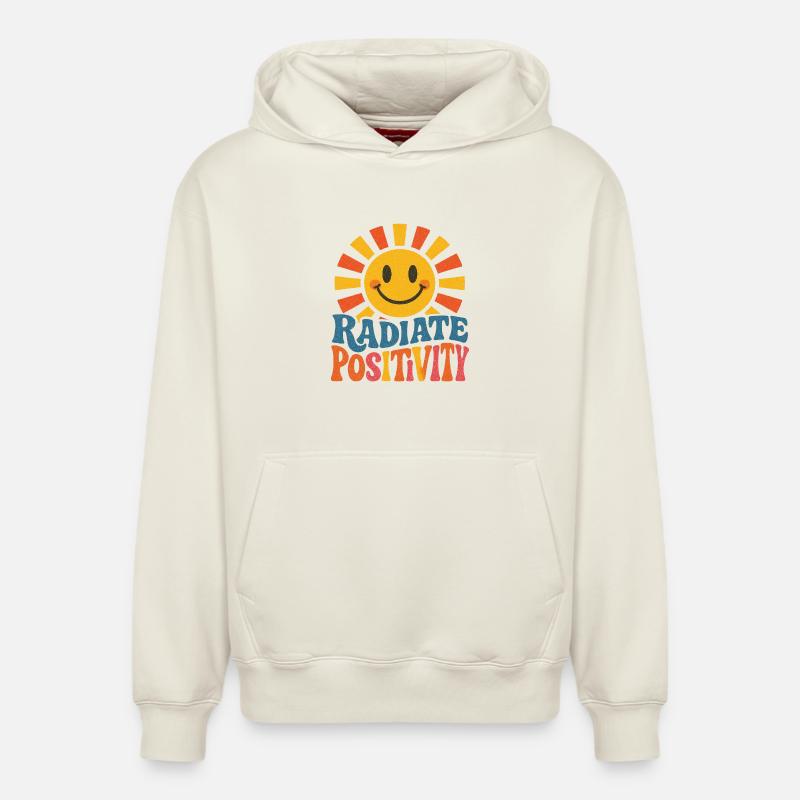 Sunburst rayonne de positivité - Sweat à capuche unisexe décontracté en coton biologique – de SPREAD - blanc cassé