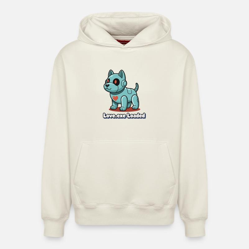 Love.exe chien Pixel Robo - Sweat à capuche unisexe décontracté en coton biologique – de SPREAD - blanc cassé