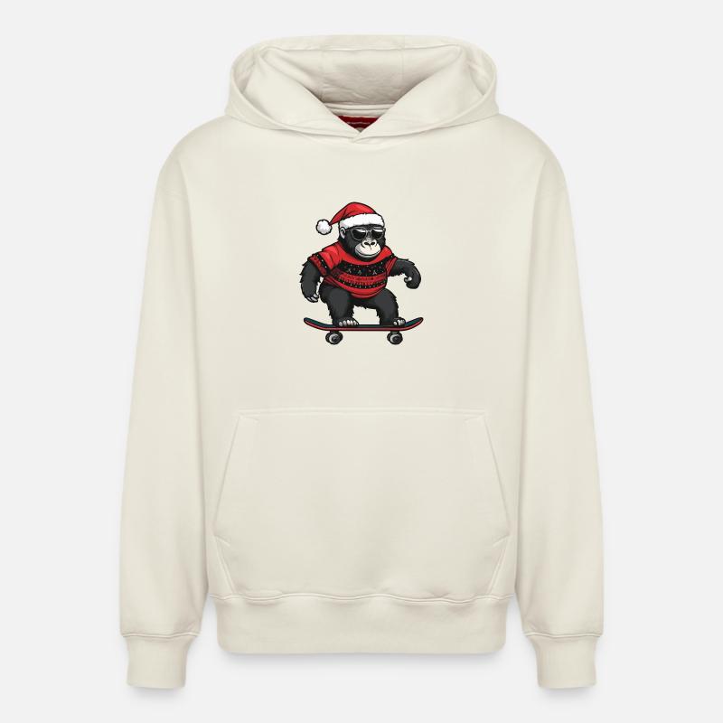 Gorille Noël drôle - Sweat à capuche unisexe décontracté en coton biologique – de SPREAD - blanc cassé