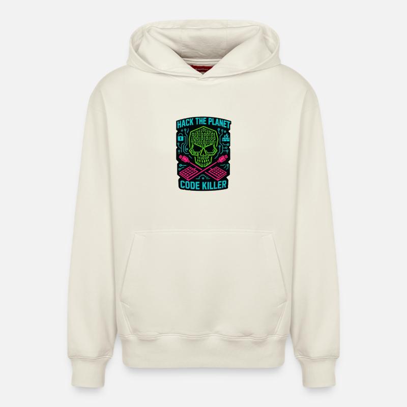 Hack the Planet Code Killer - Cybersécurité - Sweat à capuche unisexe décontracté en coton biologique – de SPREAD - blanc cassé