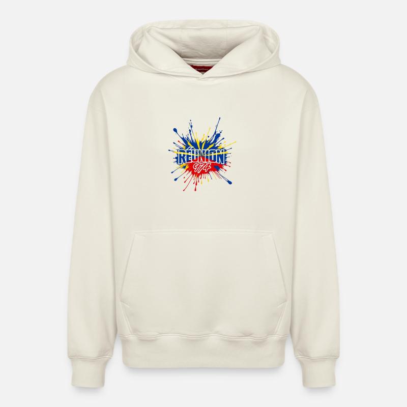 Splash Drapeau Réunion 974 - Sweat à capuche unisexe décontracté en coton biologique – de SPREAD - blanc cassé