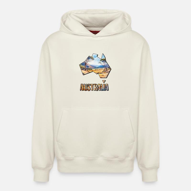 Carte à l’aquarelle Australie - Sweat à capuche unisexe décontracté en coton biologique – de SPREAD - blanc cassé