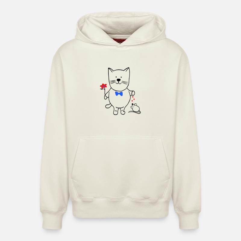 Chat et souris - Sweat à capuche unisexe décontracté en coton biologique – de SPREAD - blanc cassé