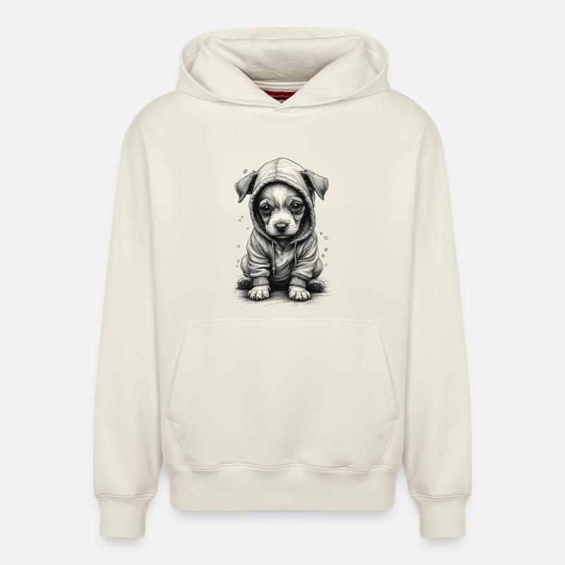 🐶 Chiot avec sweat-shirt - Sweat à capuche unisexe décontracté en coton biologique – de SPREAD - blanc cassé