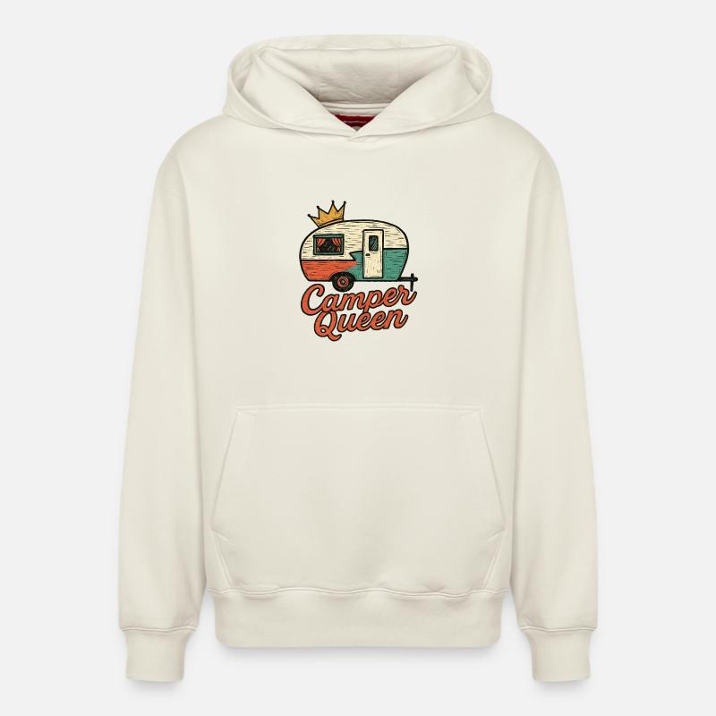 Caravane rétro Camper Queen - Sweat à capuche unisexe décontracté en coton biologique – de SPREAD - blanc cassé
