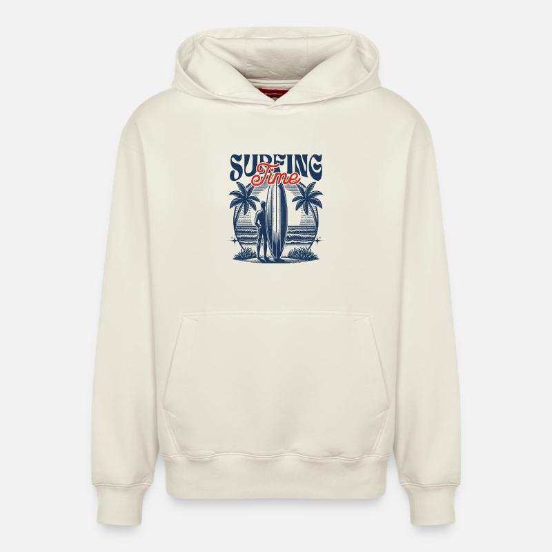 Temps de surf - Sweat à capuche unisexe décontracté en coton biologique – de SPREAD - blanc cassé